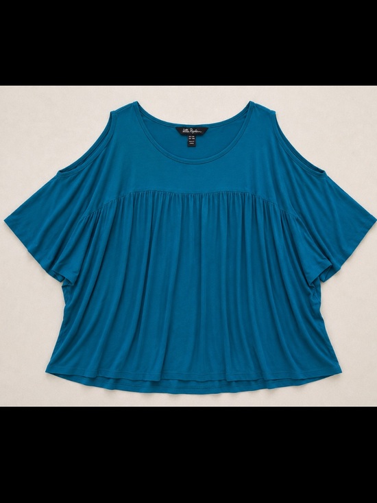 ulla popken Tops - Ulla Popken Teal Cold Shoulder Oversized Tunic Top Plus Size 36/38